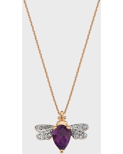 BeeGoddess 14k Rose Gold Bee Amethyst And Diamond Necklace - White