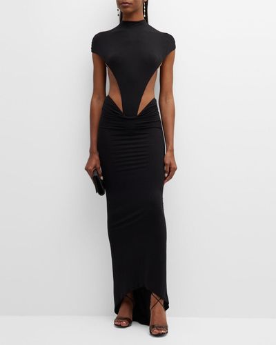 LAQUAN SMITH Low-rise Draped High-low Maxi Skirt - Black