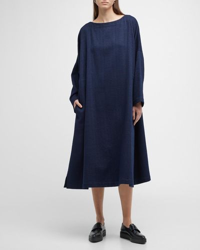 Eskandar Imperial Scoop-Neck Midi Dress - Blue