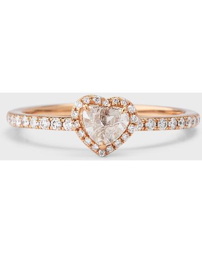 64 Facets 18k Rose Gold Heart Diamond Solitaire Ring, Size 6 - White