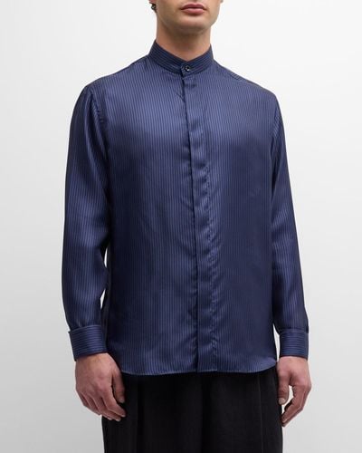 Giorgio Armani Micro-Striped Silk Formal Shirt - Blue