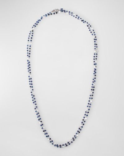 64 Facets 18k White Gold Diamond And Blue Sapphire Bead Necklace
