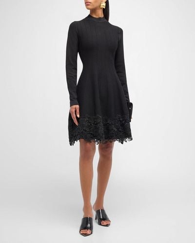 Lela Rose Georgia Short Dress With Floral Lace - Black