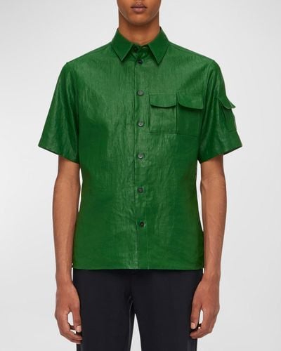 Ferragamo Coated Linen Sport Shirt - Green