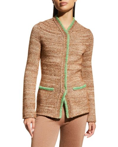 Giorgio Armani Snap-front Cashmere Jacket W/ Contrast Stitching - Natural