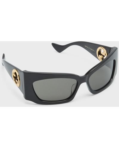 Gucci GG Logo Acetate Shield Sunglasses - Gray