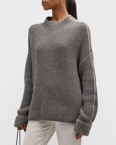 ATM Merino Wool Blend Chunky Rib Sweater - Gray