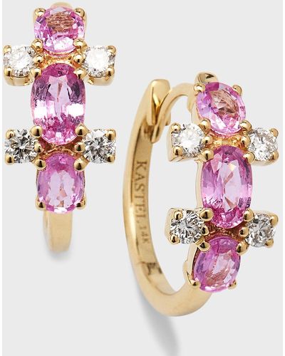 Kastel Jewelry Lela Pink Sapphire And Diamond 14k Gold Huggie Earrings