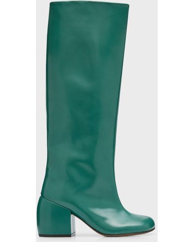 Dries Van Noten Patent Block-Heel Knee Boots - Green