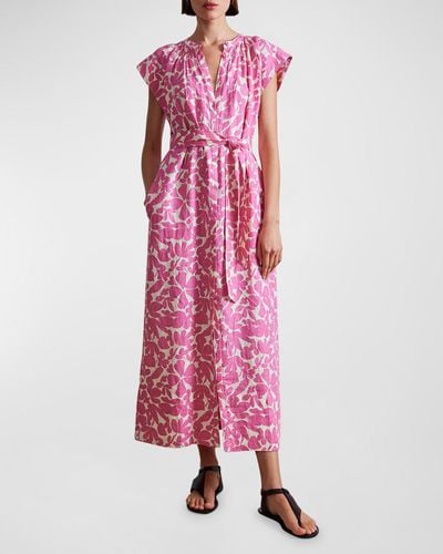 Apiece Apart Mirada Floral Print Shirtdress With Tie Belt - Pink