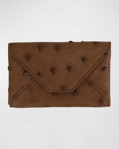 Abas Ostrich Leather Envelope Card Case - Brown
