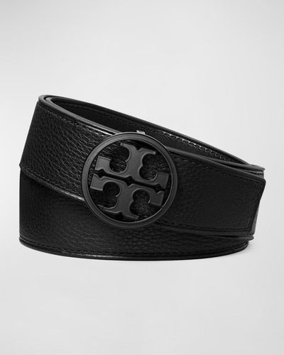 Tory Burch Miller 1.5" Pebbled Leather Belt - Black