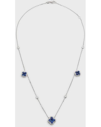 Neiman Marcus 18k Blue Sapphire Flower And Diamond Station Necklace - White