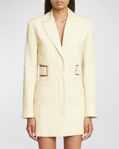 Jacquemus Bari Belted Cutout Single-Breasted Mini Blazer Dress - Natural