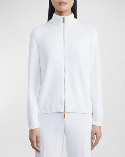 Lafayette 148 New York Plus Size Fitted Cotton-Silk Bomber Sweater - White