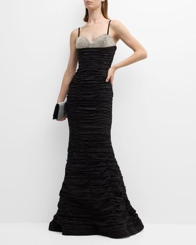 Jovani Ruched Crystal Trumpet Gown - Black