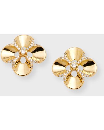 Frederic Sage 18k Yellow Gold Camellia Polished And Diamond Stud Earrings - Metallic