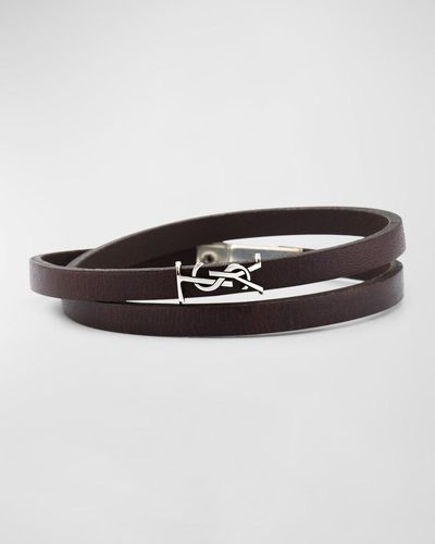 Saint Laurent Leather Double-Wrap Ysl Bracelet - Multicolor