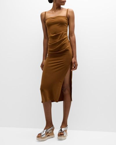 Anemos The Nadege Asymmetric Draped Midi Dress - Brown