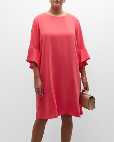 Caroline Rose Plus Plus Size Julia Ruffle-Sleeve Crepe Dress - Red
