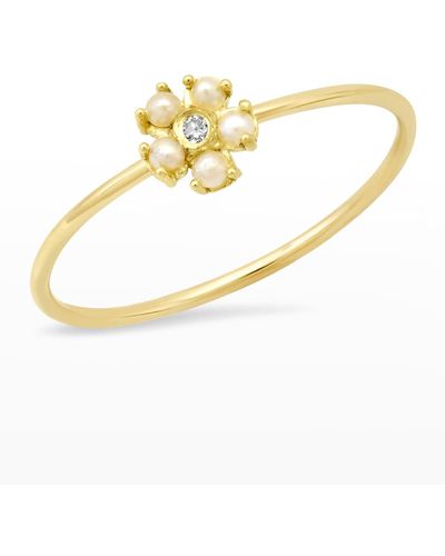 Jennifer Meyer 18k Diamond Flower Ring, Size 6.5 - Metallic