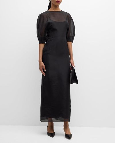 Gabriela Hearst Coretta Sheer Organza Midi Dress - Black