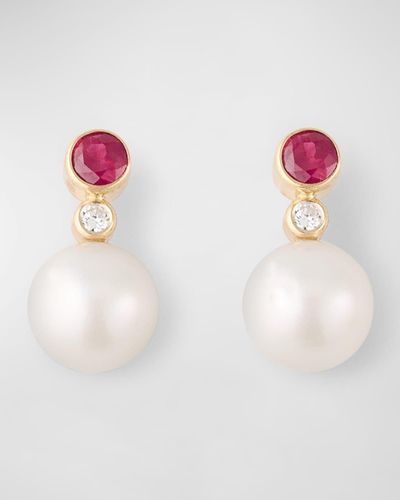 POPPY FINCH Gemstone Diamond Pearl Stud Earrings - Pink