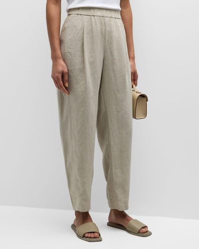 Eileen Fisher Pleated Organic Linen Ankle Pants - Natural