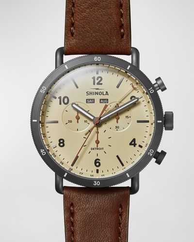 Shinola Canfield Sport Leather Strap Watch, 45Mm - Natural