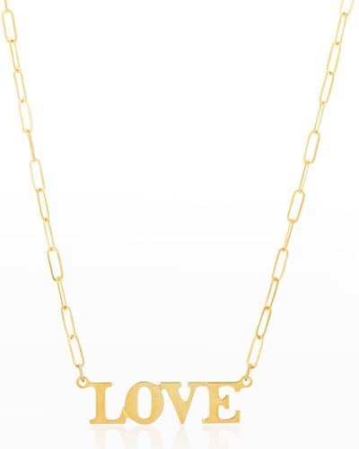 Sarah Chloe 14K Love On Paperclip Chain Necklace - Metallic