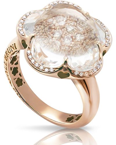 Pasquale Bruni 18K Rose Rock Crystal Floral Ring With Diamonds - White