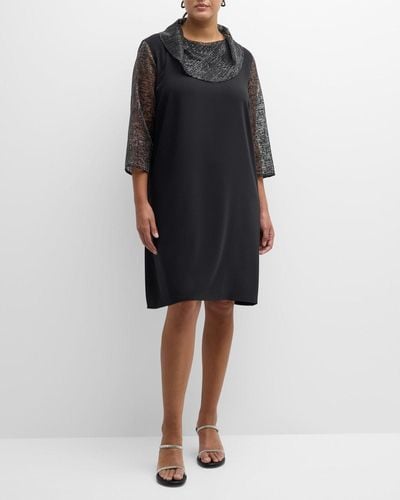 Caroline Rose Plus Plus Size Sequin Mesh & Crepe Shift Dress - Black
