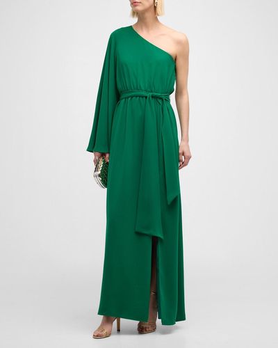 Trina Turk Amida One-Shoulder Side-Slit Gown - Green