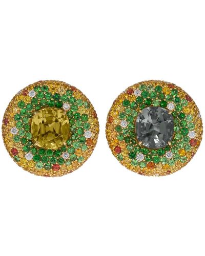 Margot McKinney Jewelry 18k Gold Round Multi-stone Stud Earrings - Green