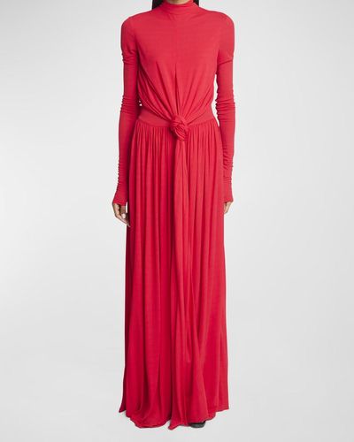 Proenza Schouler Meret Turtleneck Wrap-Waist Long-Sleeve Maxi Dress - Red