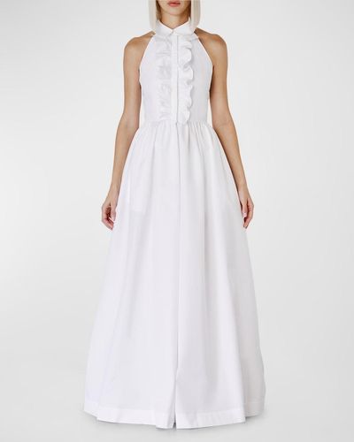 Dice Kayek Peter-Pan Collared Sleeveless Fit-&-Flare Gown - White