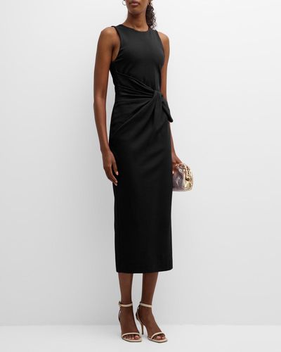 Emporio Armani Sleeveless Twist-Front Jersey Midi Dress - Black