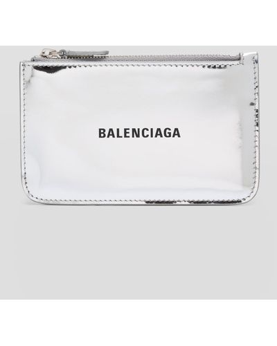 Balenciaga Metallic Zip Leather Card Holder - Gray