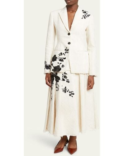 Erdem Peplum Blazer Jacket With Floral Embroidery - Natural