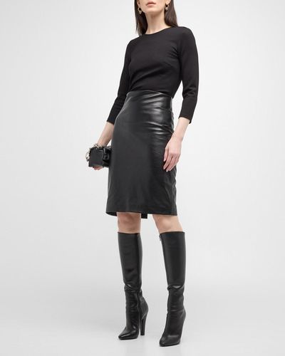 L'Agence Franci Leather Knee-Length Dress - Black