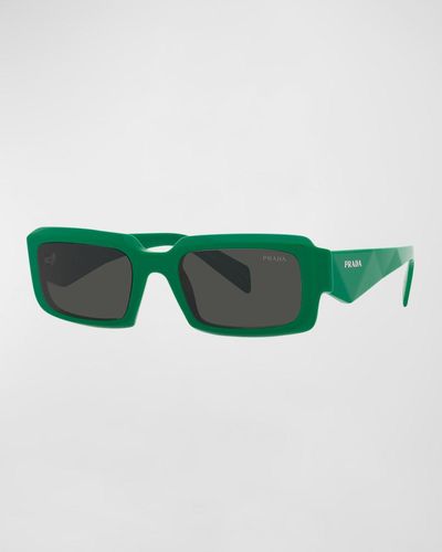 Prada Geometric Logo Acetate & Plastic Rectangle Sunglasses - Green