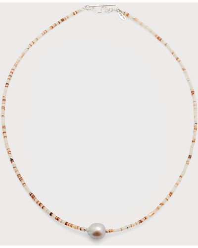 Jan Leslie Shell Beaded Necklace With Freshwater Pearl Center - Natural