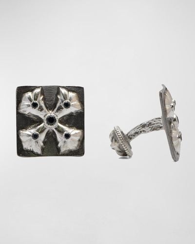 Armenta Romero Blackened Square Maletese Cross Cufflinks - Metallic
