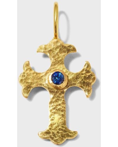 Elizabeth Locke Gothic Cross Pendant With 3.5Mm Faceted Sapphire Center - Metallic