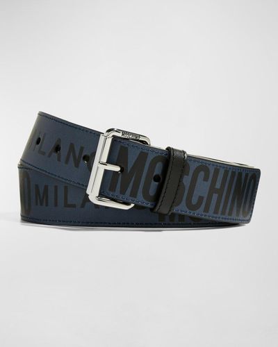 Moschino Allover Logo Leather Belt - Blue