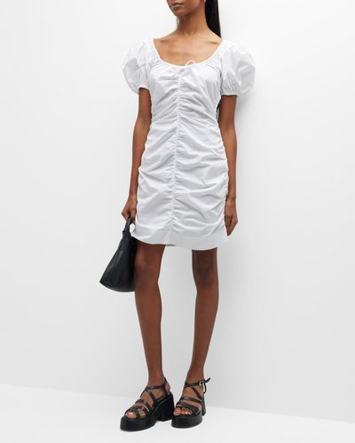 Ganni Gathered Mini Dress - White