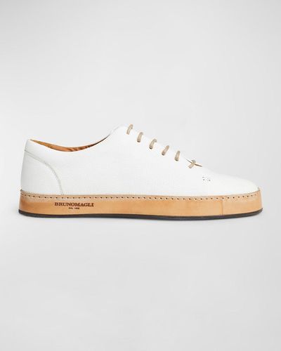 Bruno Magli Trento Grained Leather Low-Top Sneakers - White