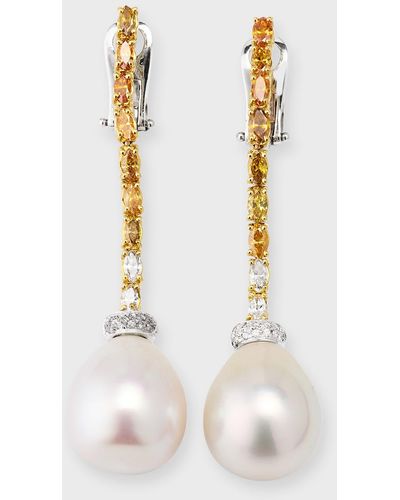 Pearls By Shari Two-tone Diamond And Pearl Drop Earrings - White