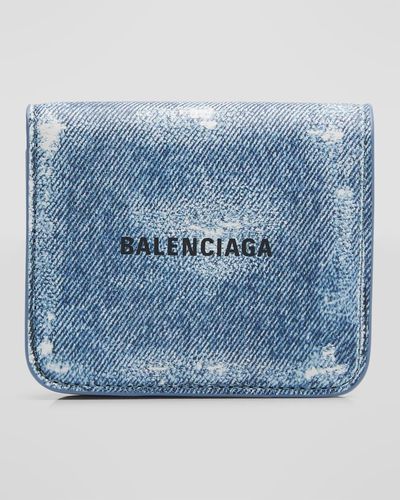 Balenciaga Cash Flap Coin And Card Holder Denim Printed - Blue