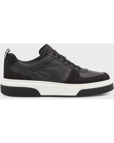 Ferragamo Cassina Perforated Leather Low-Top Sneakers - Black